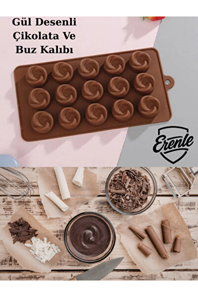 Erenle Silikon Çikolata Kalıbı Gül Desen Buz Kalıbı Yüksek Kalite Gıdaya Uygu...