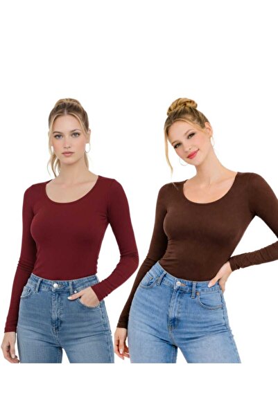 MODARENGİN بلوزة نسائية بأكمام طويلة وياقة راقصة الباليه - تصميم أنيق كاجوال