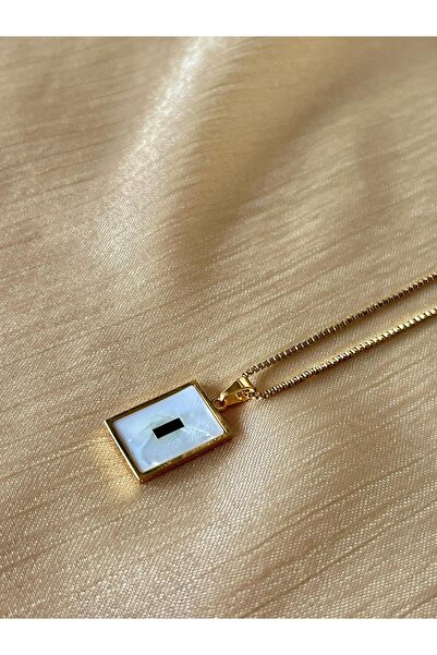 D&Z ACCESSORİES Rectangular Plate Necklace |   Minimal Vintage White Enamel G...