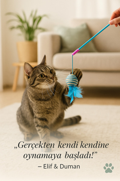 Mırnavistan İp Sargılı Çıngıraklı Tüylü Kedi Oyun Oltası – Yaylı Toplu Kedi O...