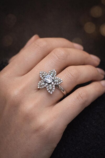 MİHRES خاتم زهرة النجمة من الكريستال الأزرق ذو الخمس بتلات مع حجر اللوتس وزهر...