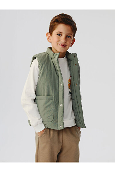 LC Waikiki Khaki Stand Collar Boys' Puffer Vest