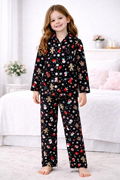 TİNY GOLDEN Girl's Cotton Suede Fabric Winter Themed Sleepwear Set with Glass...