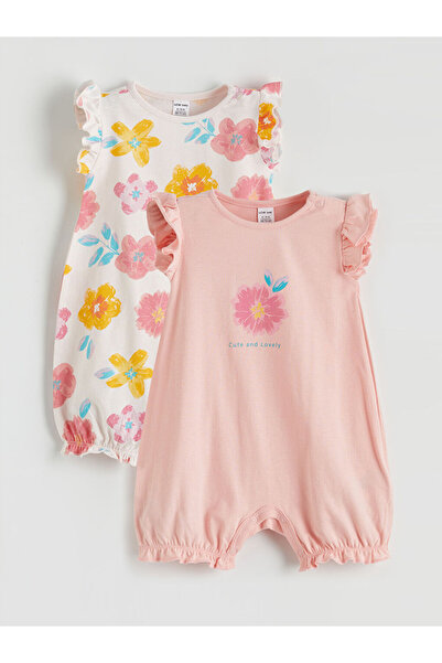 LC Waikiki Pink Crew Neck Floral Baby Girl Jumpsuit 2-Piece