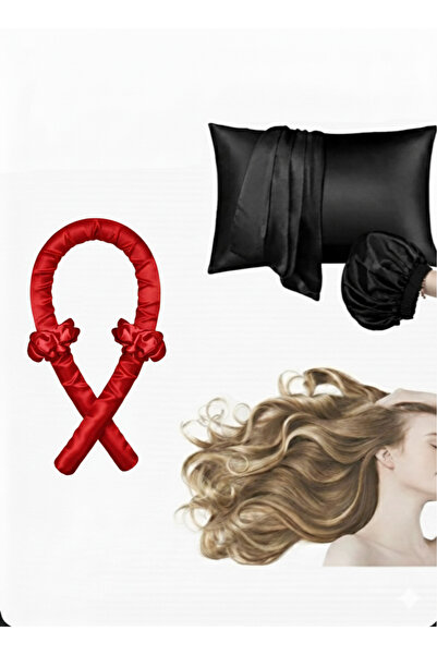 MODA 5 Parça Saten Uyku ve Saç Bakım Seti– Yastık Kılıfı, Saten Bone, saç sos...