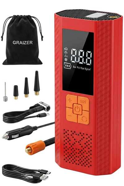 Graizer 150 Psi K12000 Mah Akü Takviye Cihazi Lastik Şişirme Hava Kompresörü ...