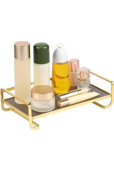 Generic صينية زينة للحمام - صينية عطور فضية من الأكريليك والمعدن، مناسبة للطا...