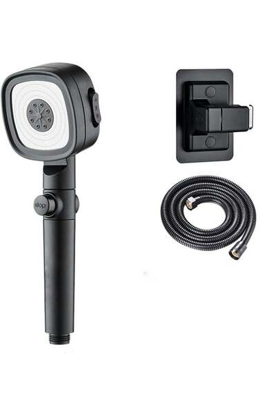 Generic رأس دش يدوي عالي الضغط ذو إطار مربع مستدير مع 3 أوضاع، خرطوم وحامل