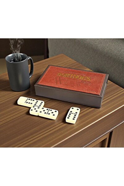 ELSELİFE مجموعة دومينو فاخرة مع صندوق جلدي وسبينر متميز، 28 قطعة، 6 أحجار مزد...