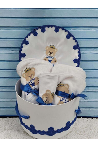 OBSIDION Set botez HAPPY - trusou cutie - albastru royal Teddy rege