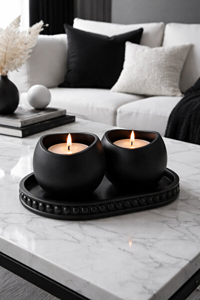 Sisay Home Siyah Mumluk Seti 2’li | Modern Salon Aksesuarı