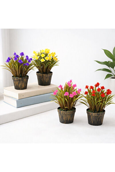 Issa 4 flori artificiale 30 cm în ghiveci, plastic, culori diferite