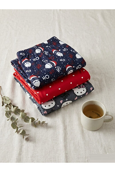 PİERLES Set de 3 piese de pijama din piele intoarsa pentru femei, albastru bl...