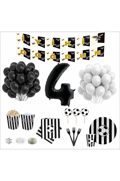 ZENVİVA Σετ γενεθλίων για 16 άτομα, 4 ετών, ανεμιστήρας, ασπρόμαυρο, πλήρες σετ