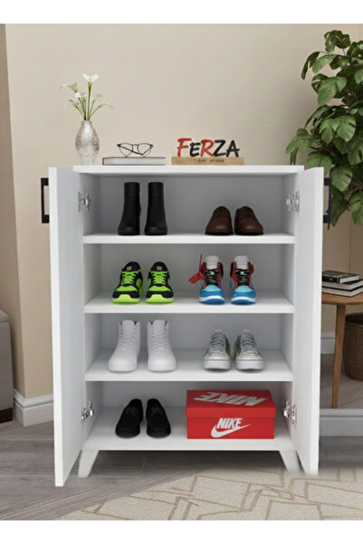 FERZA Mobilya 4 Raflı 2 Kapaklı Ayakkabılık ve Çok Amaçlı Dolap -Beyaz