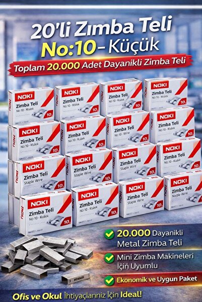 ANI OFİS KIRTASİYE A K Zımba Teli No:10 Küçük – 20’Li Paket (Toplam 20.000 Adet)