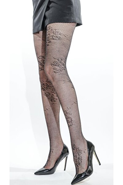 Boubon Co Women's Bouquet Lace Patterned Black Daymod Pantyhose