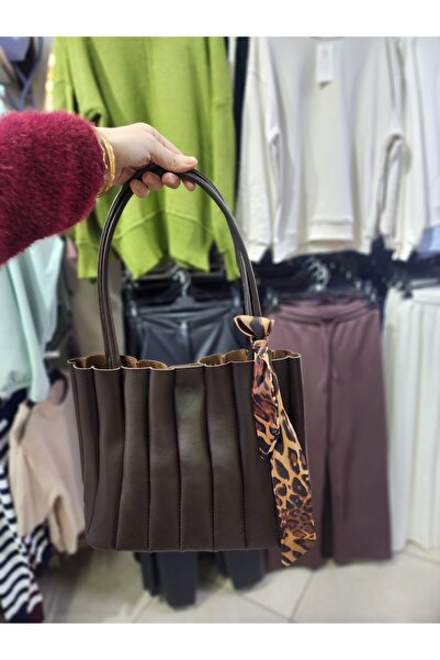 CAZİBE Large Size Bag with Scarf Brown