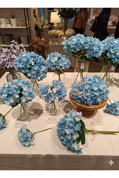 Toleys Islak Görünümlü Mavi Ortanca Yapay Çiçek – Gerçekçi Dekoratif Buket 43 cm