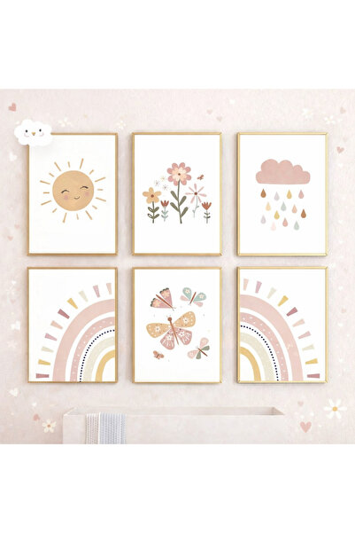 kids town Çiçekli Bohem Gökkuşağı Kelebekli Çocuk Odası Dekorasyon Süsleme Kı...