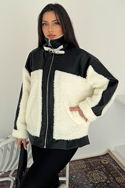 Noa&Noa Women's Contrast Paneled Plush Coat – Polar Edge