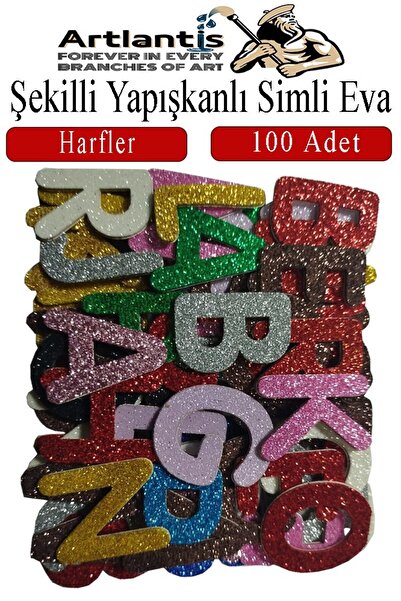 Artlantis Şekilli Simli Eva Yapışkanlı Harfler 100 lü 1 Paket Kendinden Yapış...