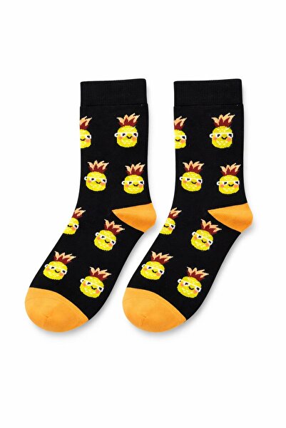 SOLDE SOCKS جوارب قطنية يومية للنساء - بأشكال أناناس ملونة، عصرية وممتعة، عال...