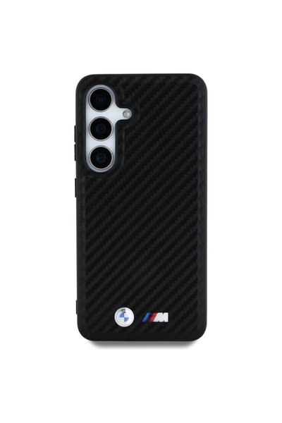 BMW Husă din piele Carbon MagSafe pentru Galaxy S25, neagră