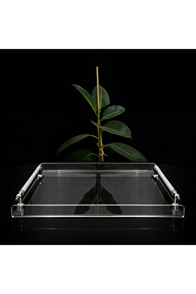 PLEKSİ ORGANİZER Pleksi Silver Kulplu Sunum Tepsisi