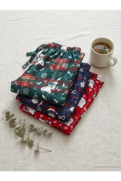 PİERLES Set de 3 piese de pijama din piele intoarsa pentru femei, cu model ve...