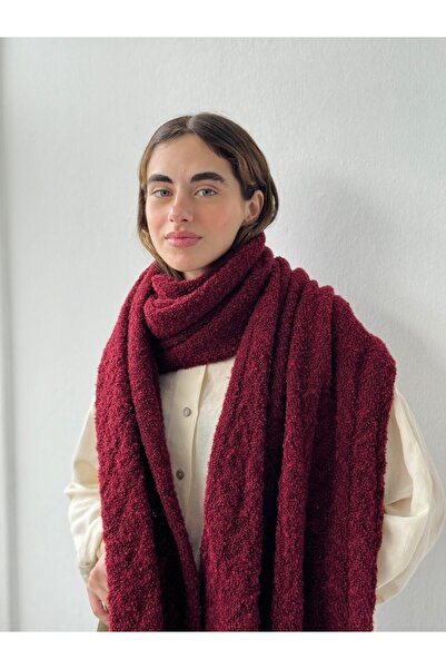 Retrobird Large Size Soft Boucle Knitted Scarf Women's Burgundy