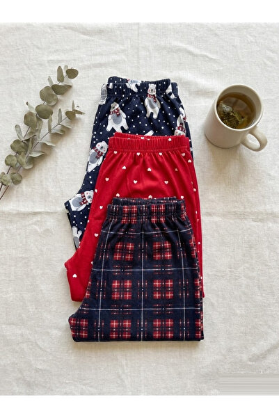 MODA YILDIZ طقم بيجامة نسائية من جلد الغزال مكون من 3 قطع باللون الأزرق الداك...