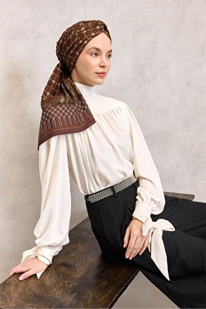 Silk Home Βιολογικό σχέδιο σχοινιού σάλι από βισκόζη Floş, καφέ, με ρευστή υφ...