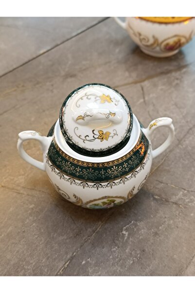 GenelTedarik Vintage Yeşil Gold Detaylı Porselen Şekerlik / Lokumluk – Kapakl...