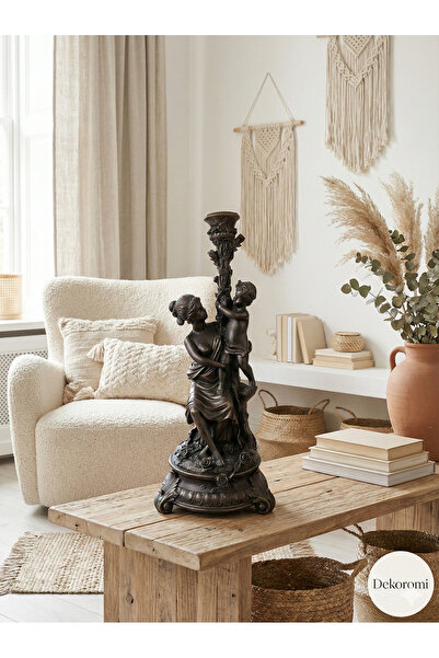 Dekoromi Dekoratif Kadın ve Çocuk (Anne ve Oğlu) Şamdan Mumluk 50x22cm Dev Bo...