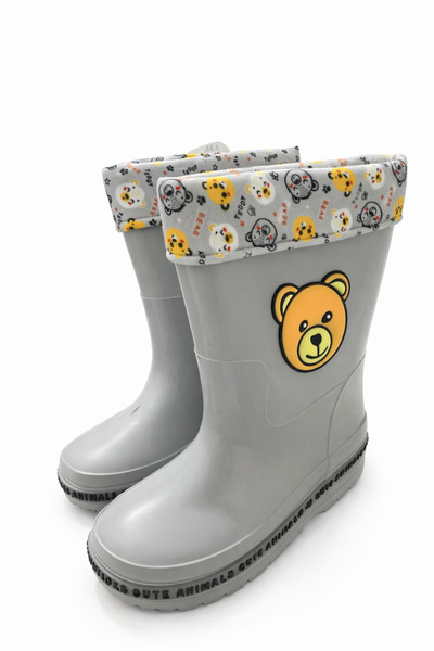 A&A Teddy Bear Patterned Children's Rain Boots Non-Slip Sole Soft Inner Lining