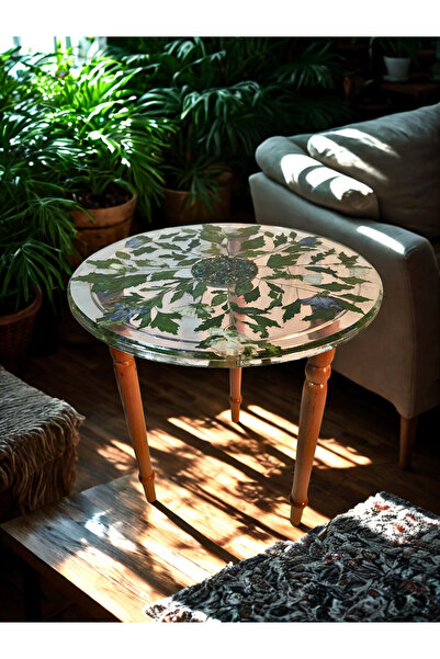 epoksiresinart Kurutulmuş Çiçek Desenli Tasarım Epoksi Sehpa Masa