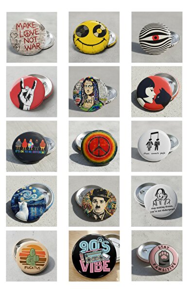Punky Design Trend Rozet Seti-8-Pop Art & Retro Temalı 15’li Mizahi ve Sanats...