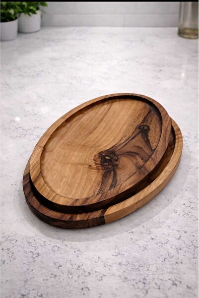 WoodBay Walnut Wood Handmade Ellipse Serving-Display Plate Set of 2 (15×35 cm...