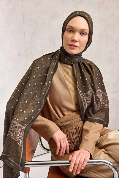 Silk Home Φλούος βισκόζης οργανικό σάλι σε χρώμα Στρατιωτικό Πράσινο με μοτίβ...