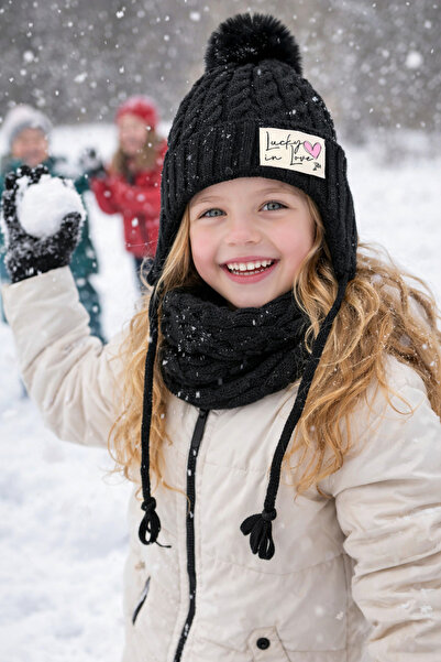 Recos طقم قفازات وقبعة وشاح للفتيات مبطن بالصوف من الداخل