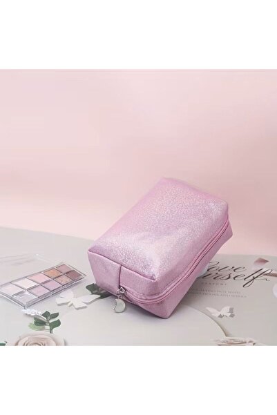 MORESUN New Fashion Silvery Octagonal Large Capacity Pink Makeup Bag