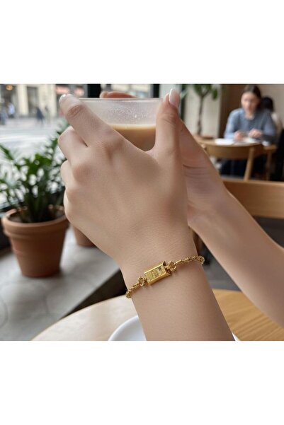 xesha Kadın 22 Ayar Altın Kaplama Külçe Altın Detaylı Şık Burma Zincir Bilekl...
