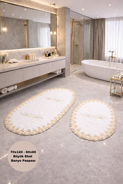 Bestekar Alvessa Beyaz-Gold Fransız Dantelli Güpürlü Yumuşak Yüzeyli Deri Kay...