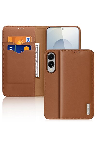 Dux Ducis Samsung Galaxy S25 compatible Edge Genuine Leather Flip Case Brown