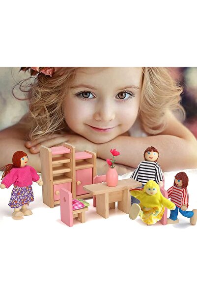 Generic Wooden Dollhouse Family Set, 4 Pieces Miniature Family Figures with A...