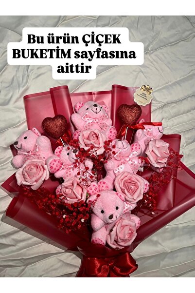 Pretty Peluş Ayıcıklı Gül Buketi Sevgililer Günü Buketi Kalpli Kırmızı Buket ...