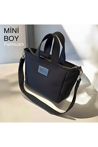 Nuggita Mini Size Zippered Black Cotton Canvas Handbag / Crossbody Strap