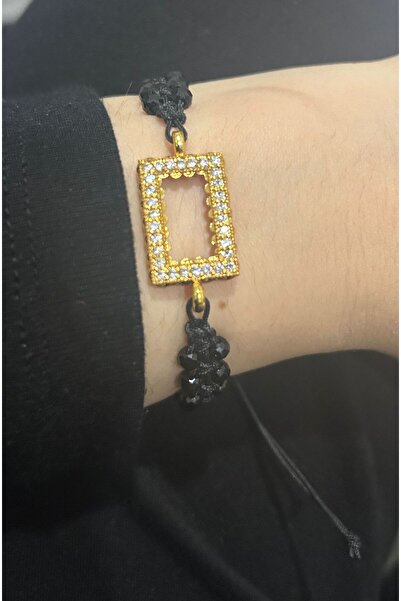 şinda takı Külçe Gram Altın Uyumlu Siyah Boncuklu Makrome Çerçeve Zirkon Bile...