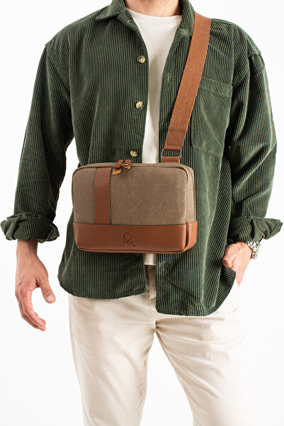 KASVA DERİ Canvas Fabric Crossbody Bag Unisex Tablet Bag Shoulder Bag with Strap